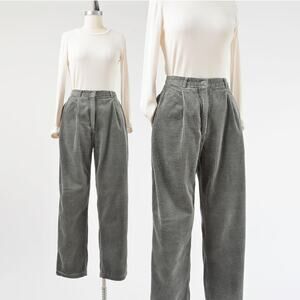 Vintage 90s Gray Corduroy High Waisted Straight Leg Pleated Pants size Small